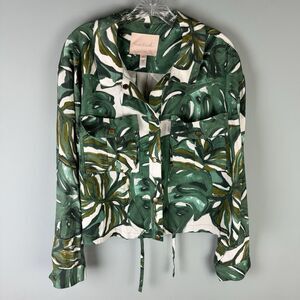Hutch Anthropologie Botanical Green Jacket Snap Front Women's Size Medium